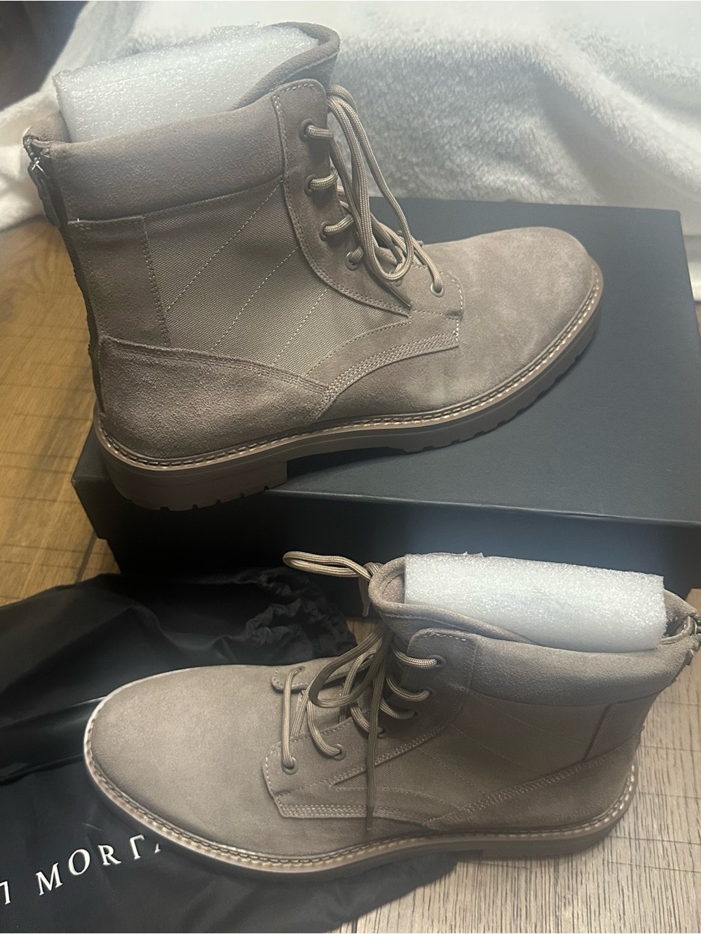 Men's Taupe Suede Lace-Up Combat Boots NIB Size 12 Saint Morta